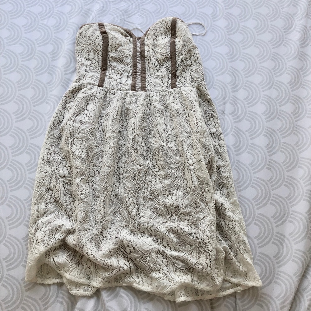 Urban Outfitters Lace Tan Strapless Dress